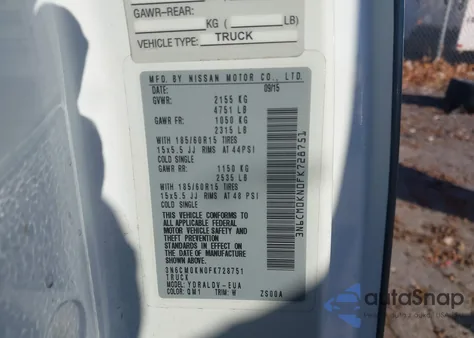 2015 Nissan Nv200 S from USA, damaged, VIN 3N6CM0KN0FK728751